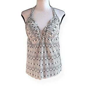 Bisou Bisou Swimsuit Tankini Top Halter Neckline Neutral Lace Ruffle Hem NWT